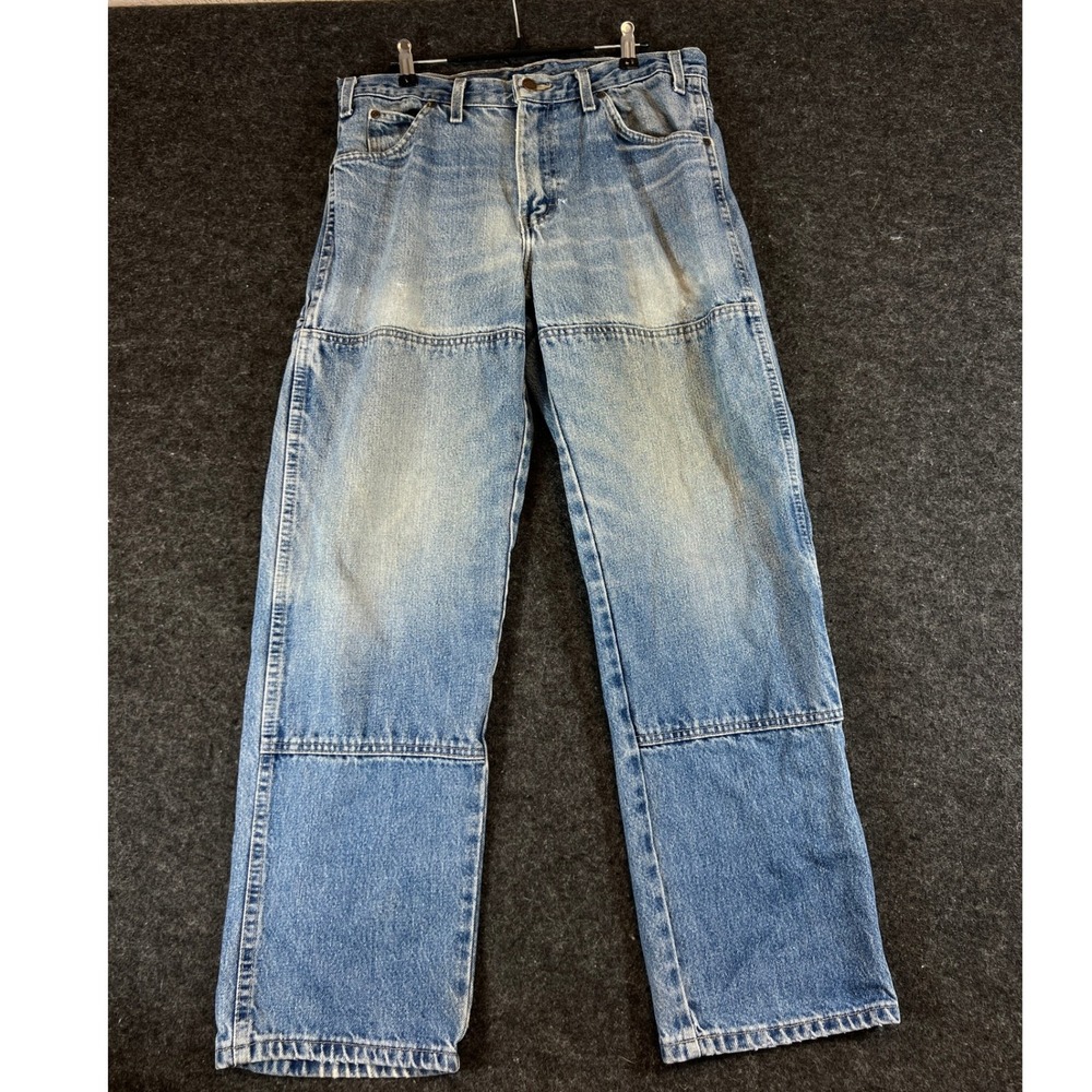 Vintage 90s Dickies Relaxed Fit Double Knee Carpenter Jeans Blue Mens 32x30 Fade